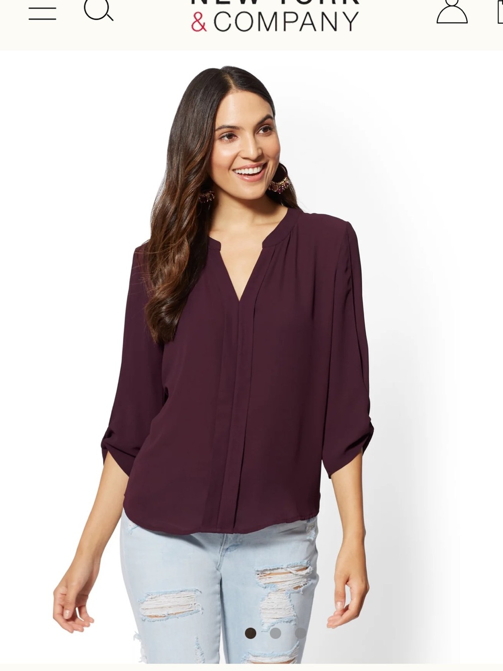 New York & Company Deep Plum Split-Neck Blouse